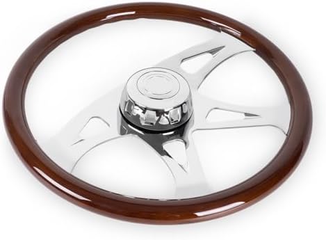 RASTP 18 Wood Truck Steering Wheel 2 Spoke Aluminum Classic Wood Steering Wheel For Kenworth  Peterbilt  Volvo Freightliner Style E 