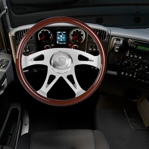 RASTP 18 Wood Truck Steering Wheel 2 Spoke Aluminum Classic Wood Steering Wheel For Kenworth  Peterbilt  Volvo Freightliner Style E 
