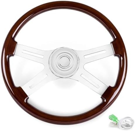 RASTP 18 Wood Truck Steering Wheel 2 Spoke Aluminum Classic Wood Steering Wheel For Kenworth  Peterbilt  Volvo Freightliner Style E 