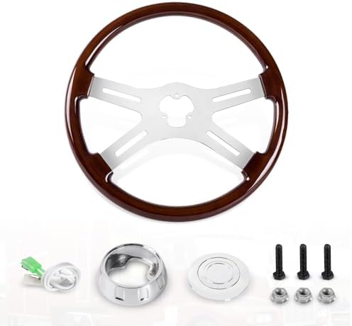 RASTP 18 Wood Truck Steering Wheel 2 Spoke Aluminum Classic Wood Steering Wheel For Kenworth  Peterbilt  Volvo Freightliner Style E 