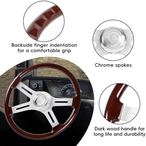 RASTP 18 Wood Truck Steering Wheel 2 Spoke Aluminum Classic Wood Steering Wheel For Kenworth  Peterbilt  Volvo Freightliner Style E 