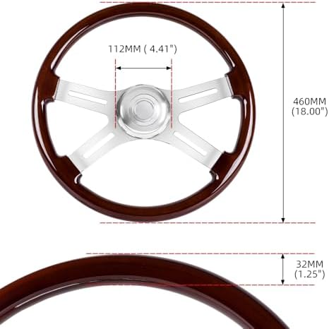 RASTP 18 Wood Truck Steering Wheel 2 Spoke Aluminum Classic Wood Steering Wheel For Kenworth  Peterbilt  Volvo Freightliner Style E 