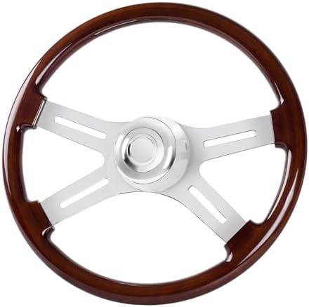 RASTP 18 Wood Truck Steering Wheel 2 Spoke Aluminum Classic Wood Steering Wheel For Kenworth  Peterbilt  Volvo Freightliner Style E 