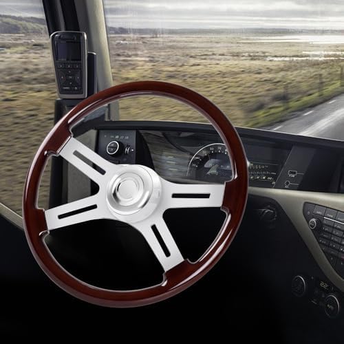 RASTP 18 Wood Truck Steering Wheel 2 Spoke Aluminum Classic Wood Steering Wheel For Kenworth  Peterbilt  Volvo Freightliner Style E 