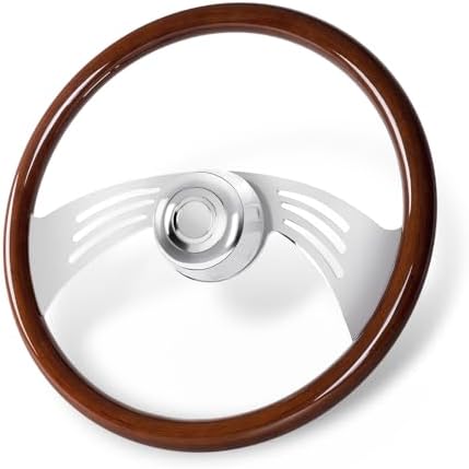 RASTP 18 Wood Truck Steering Wheel 2 Spoke Aluminum Classic Wood Steering Wheel For Kenworth  Peterbilt  Volvo Freightliner Style E 