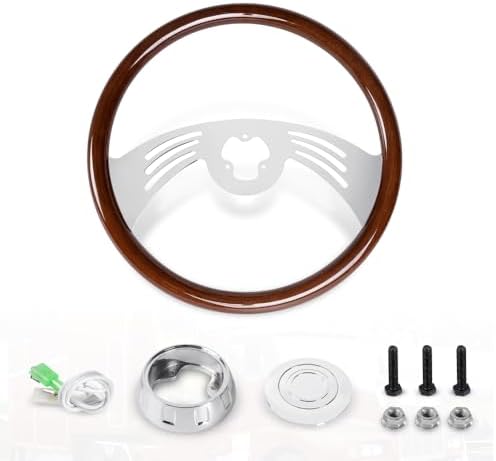 RASTP 18 Wood Truck Steering Wheel 2 Spoke Aluminum Classic Wood Steering Wheel For Kenworth  Peterbilt  Volvo Freightliner Style E 