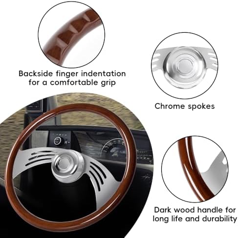 RASTP 18 Wood Truck Steering Wheel 2 Spoke Aluminum Classic Wood Steering Wheel For Kenworth  Peterbilt  Volvo Freightliner Style E 