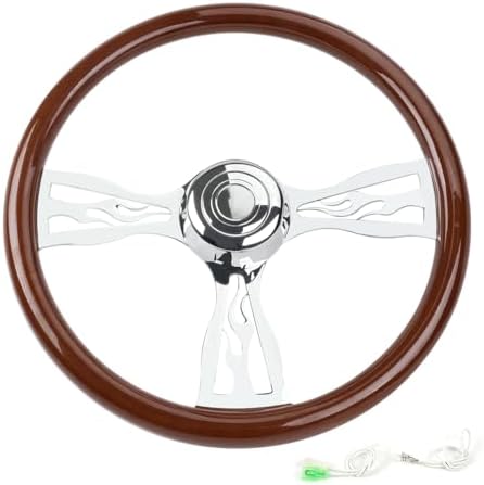 RASTP 18 Wood Truck Steering Wheel 2 Spoke Aluminum Classic Wood Steering Wheel For Kenworth  Peterbilt  Volvo Freightliner Style E 