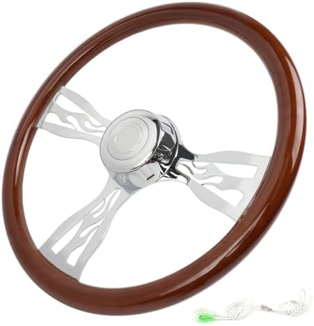 RASTP 18 Wood Truck Steering Wheel 2 Spoke Aluminum Classic Wood Steering Wheel For Kenworth  Peterbilt  Volvo Freightliner Style E 
