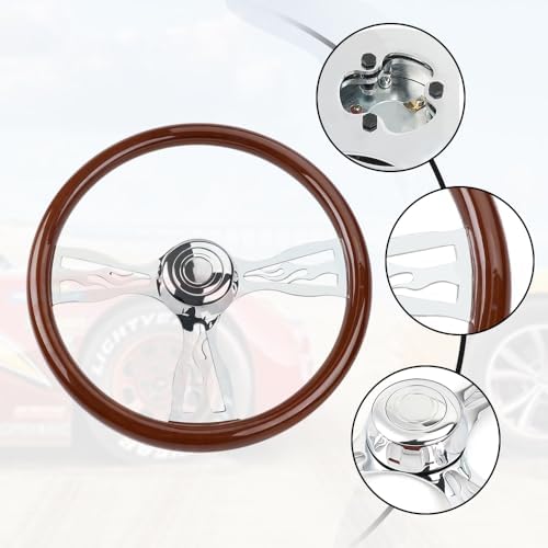 RASTP 18 Wood Truck Steering Wheel 2 Spoke Aluminum Classic Wood Steering Wheel For Kenworth  Peterbilt  Volvo Freightliner Style E 