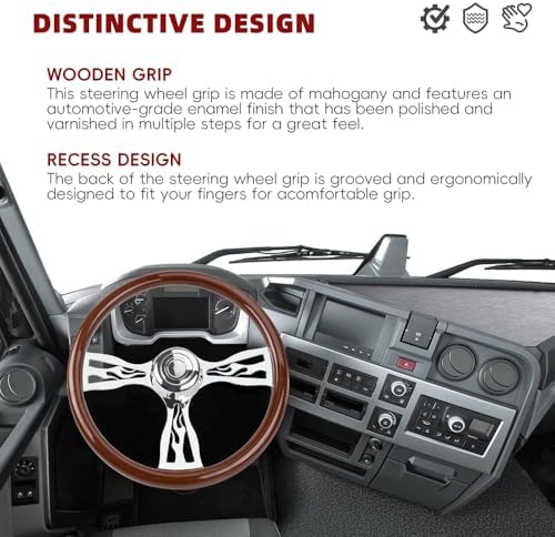 RASTP 18 Wood Truck Steering Wheel 2 Spoke Aluminum Classic Wood Steering Wheel For Kenworth  Peterbilt  Volvo Freightliner Style E 