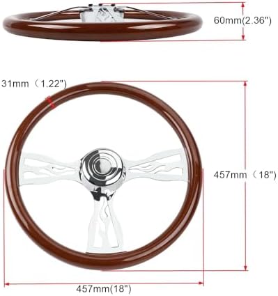RASTP 18 Wood Truck Steering Wheel 2 Spoke Aluminum Classic Wood Steering Wheel For Kenworth  Peterbilt  Volvo Freightliner Style E 