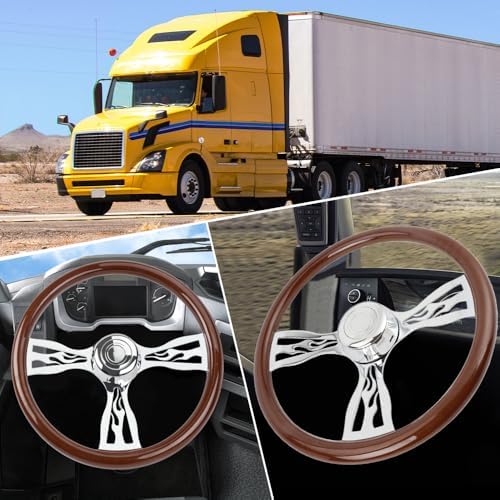 RASTP 18 Wood Truck Steering Wheel 2 Spoke Aluminum Classic Wood Steering Wheel For Kenworth  Peterbilt  Volvo Freightliner Style E 