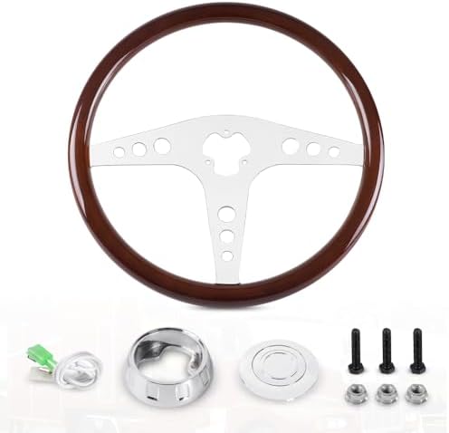 RASTP 18 Wood Truck Steering Wheel 2 Spoke Aluminum Classic Wood Steering Wheel For Kenworth  Peterbilt  Volvo Freightliner Style E 