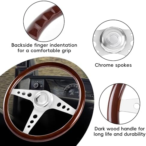 RASTP 18 Wood Truck Steering Wheel 2 Spoke Aluminum Classic Wood Steering Wheel For Kenworth  Peterbilt  Volvo Freightliner Style E 