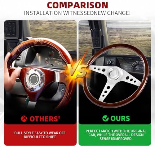 RASTP 18 Wood Truck Steering Wheel 2 Spoke Aluminum Classic Wood Steering Wheel For Kenworth  Peterbilt  Volvo Freightliner Style E 