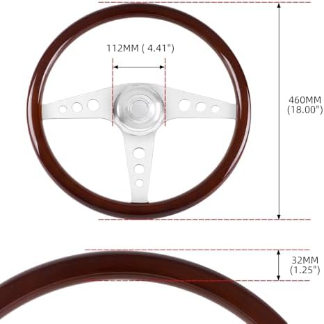 RASTP 18 Wood Truck Steering Wheel 2 Spoke Aluminum Classic Wood Steering Wheel For Kenworth  Peterbilt  Volvo Freightliner Style E 