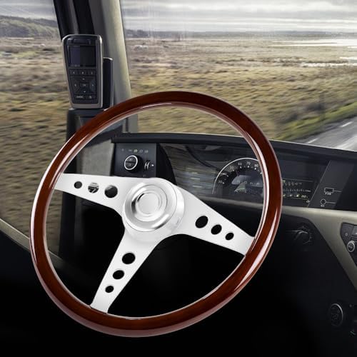 RASTP 18 Wood Truck Steering Wheel 2 Spoke Aluminum Classic Wood Steering Wheel For Kenworth  Peterbilt  Volvo Freightliner Style E 