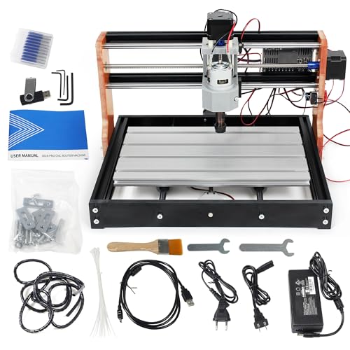 RATTMMOTOR Upgrade 3018 PRO CNC Wood Router Machine Kit 3 Axis GRBL DIY Mini CNC Engraver Milling Machine Emergency Stop and Limit Switch for Cutting Plastic Acrylic PVC PCB Wood