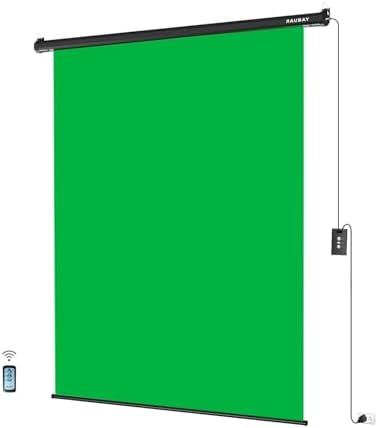 RAUBAY Motorized Pull Down Green Screen   59 8 x 86 6 Collapsible Wall Mount Background for Professional Video Production  Chroma Key Backdrop for YouTube  TikTok  Streaming  Video Conferencing