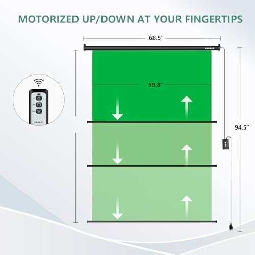 RAUBAY Motorized Pull Down Green Screen   59 8 x 86 6 Collapsible Wall Mount Background for Professional Video Production  Chroma Key Backdrop for YouTube  TikTok  Streaming  Video Conferencing