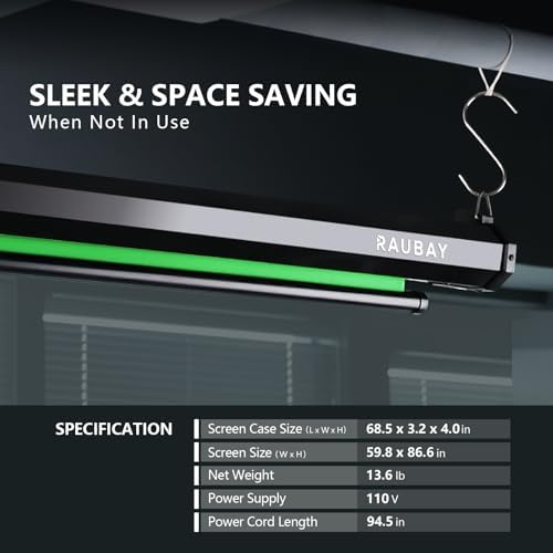 RAUBAY Motorized Pull Down Green Screen   59 8 x 86 6 Collapsible Wall Mount Background for Professional Video Production  Chroma Key Backdrop for YouTube  TikTok  Streaming  Video Conferencing