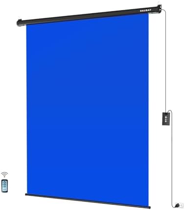 RAUBAY Motorized Pull Down Green Screen   59 8 x 86 6 Collapsible Wall Mount Background for Professional Video Production  Chroma Key Backdrop for YouTube  TikTok  Streaming  Video Conferencing