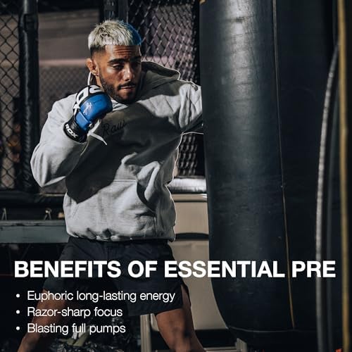 RAW Nutrition   Essential Pre   Chris Bumstead Pre Workout Formula  Sports Nutrition Pre Workout Powders   Men & Womens Drink  Energy Powder for Working Out  Blue Raspberry 