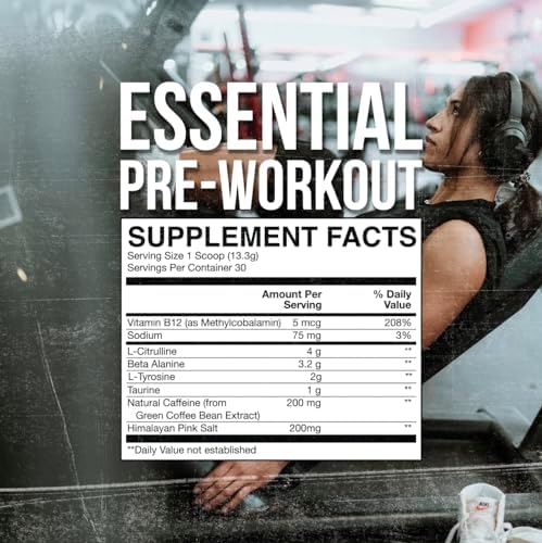 RAW Nutrition   Essential Pre   Chris Bumstead Pre Workout Formula  Sports Nutrition Pre Workout Powders   Men & Womens Drink  Energy Powder for Working Out  Blue Raspberry 