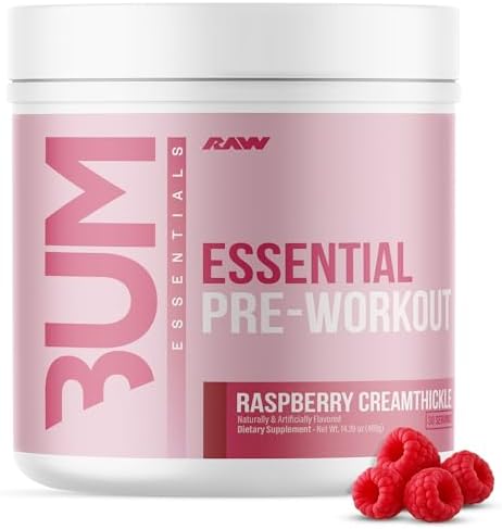 RAW Nutrition   Essential Pre   Chris Bumstead Pre Workout Formula  Sports Nutrition Pre Workout Powders   Men & Womens Drink  Energy Powder for Working Out  Blue Raspberry 