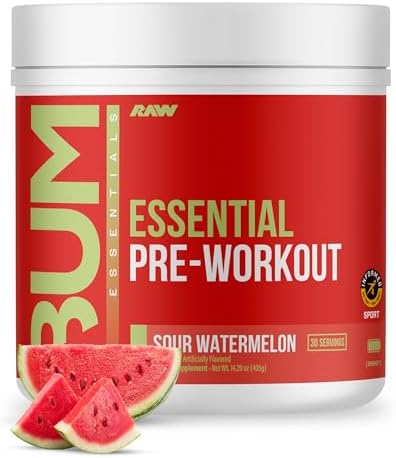 RAW Nutrition   Essential Pre   Chris Bumstead Pre Workout Formula  Sports Nutrition Pre Workout Powders   Men & Womens Drink  Energy Powder for Working Out  Blue Raspberry 