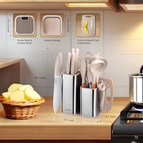 RAXCO Utensil Sets 18 Piece Knifes and cutting board Silicone Cooking Tools and Kitchen Accessories Straw