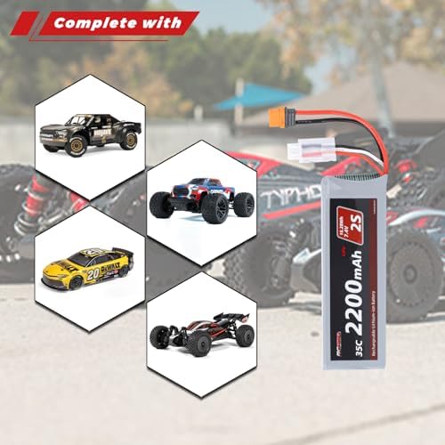 RCAWD 7 4V Lipo Battery 2S 35C 2200mAh with JST Plug IC2 Connector 3S 7 4V 1 3A Charger for 1/12 Losi NAS Brushed Arrma Grom 2S Mojave Typhon Granite Series Upgrades Part