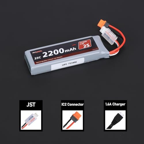 RCAWD 7 4V Lipo Battery 2S 35C 2200mAh with JST Plug IC2 Connector 3S 7 4V 1 3A Charger for 1/12 Losi NAS Brushed Arrma Grom 2S Mojave Typhon Granite Series Upgrades Part