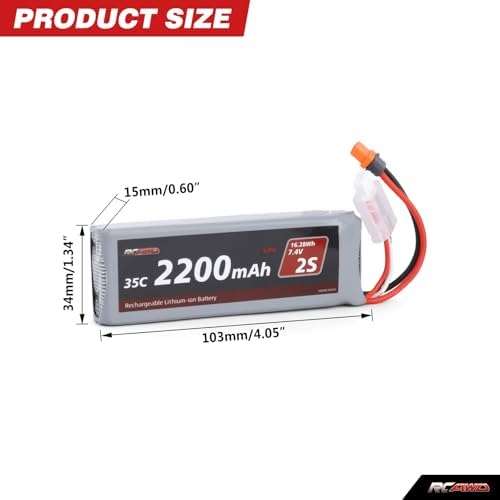 RCAWD 7 4V Lipo Battery 2S 35C 2200mAh with JST Plug IC2 Connector 3S 7 4V 1 3A Charger for 1/12 Losi NAS Brushed Arrma Grom 2S Mojave Typhon Granite Series Upgrades Part