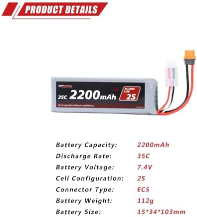 RCAWD 7 4V Lipo Battery 2S 35C 2200mAh with JST Plug IC2 Connector 3S 7 4V 1 3A Charger for 1/12 Losi Brushed Arrma Grom 2S Mojave Typhon Granite Series Upgrades Part