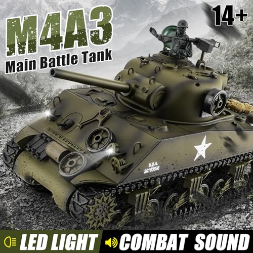 RC Sherman Tank Model HengLong RC Tanks 1/16 Scale 2 4ghz US M4A3 Sherman Tank Remote Control Tanks for Adults Big Tank for Boys Kids and Teens Age 14 