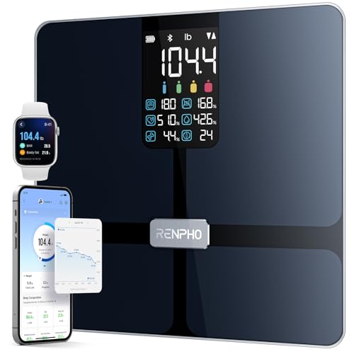 RENPHO Scale for Body Weight  Smart Scale with BMI  Body Fat  Muscle Mass  Bluetooth  13 Metrics with Large VA Display  Support App Connection  Black  Elis 2X