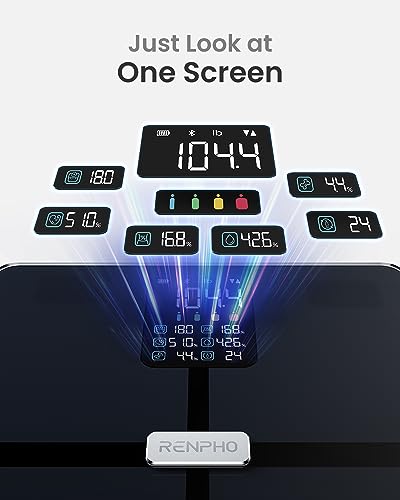 RENPHO Scale for Body Weight  Smart Scale with BMI  Body Fat  Muscle Mass  Bluetooth  13 Metrics with Large VA Display  Support App Connection  Black  Elis 2X