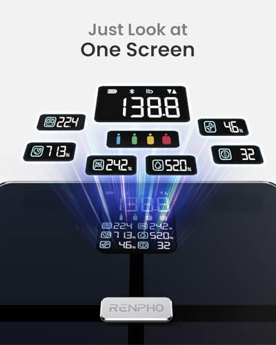 RENPHO Scale for Body Weight  Smart Scale with BMI  Body Fat  Muscle Mass  Bluetooth  13 Metrics with Large Display  Support App Connection  Black  Elis 2X