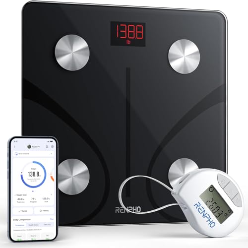 RENPHO Scale for Body Weight  Smart Scale with BMI  Body Fat  Muscle Mass  Bluetooth  13 Metrics with Large Display  Support App Connection  Black  Elis 2X