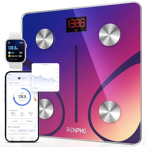 RENPHO Scale for Body Weight  Smart Scale with BMI  Body Fat  Muscle Mass  Bluetooth  13 Metrics with Large Display  Support App Connection  Black  Elis 2X