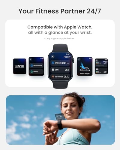 RENPHO Scale for Body Weight  Smart Scale with BMI  Body Fat  Muscle Mass  Bluetooth  13 Metrics with Large Display  Support App Connection  Black  Elis 2X