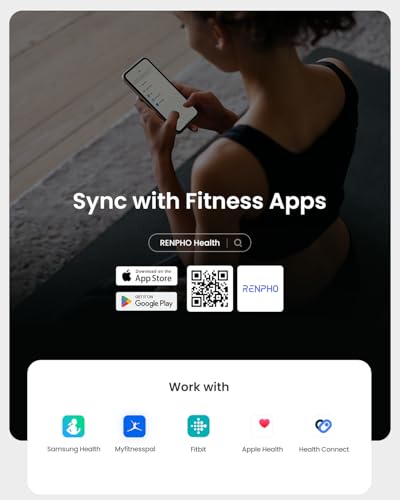 RENPHO Scale for Body Weight  Smart Scale with BMI  Body Fat  Muscle Mass  Bluetooth  13 Metrics with Large Display  Support App Connection  Black  Elis 2X