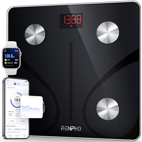 RENPHO Scale for Body Weight  Smart Scale with BMI  Body Fat  Muscle Mass  Bluetooth  13 Metrics with Large Display  Support App Connection  Black  Elis 2X