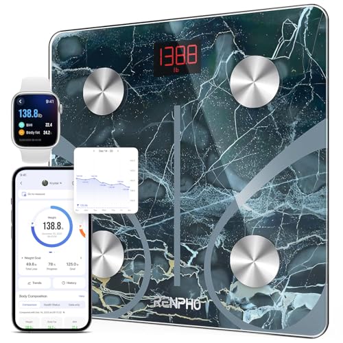 RENPHO Scale for Body Weight  Smart Scale with BMI  Body Fat  Muscle Mass  Bluetooth  13 Metrics with Large Display  Support App Connection  Black  Elis 2X