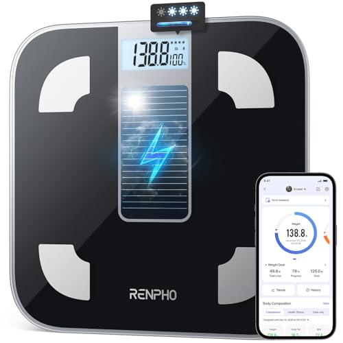 RENPHO Scale for Body Weight  Smart Scale with BMI  Body Fat  Muscle Mass  Bluetooth  13 Metrics with Large Display  Support App Connection  Black  Elis 2X