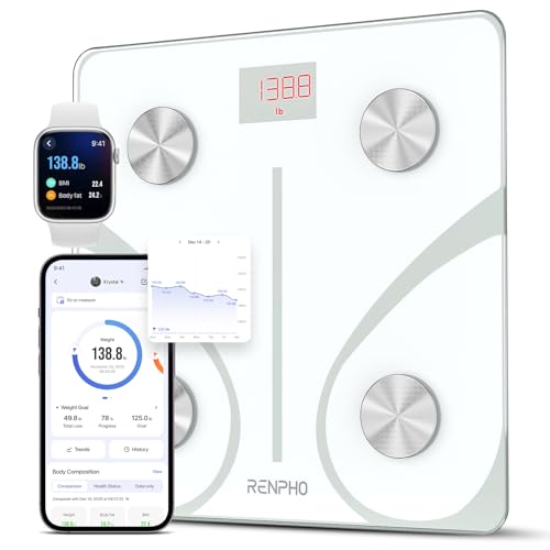 RENPHO Scale for Body Weight  Smart Scale with BMI  Body Fat  Muscle Mass  Bluetooth  13 Metrics with Large Display  Support App Connection  Black  Elis 2X