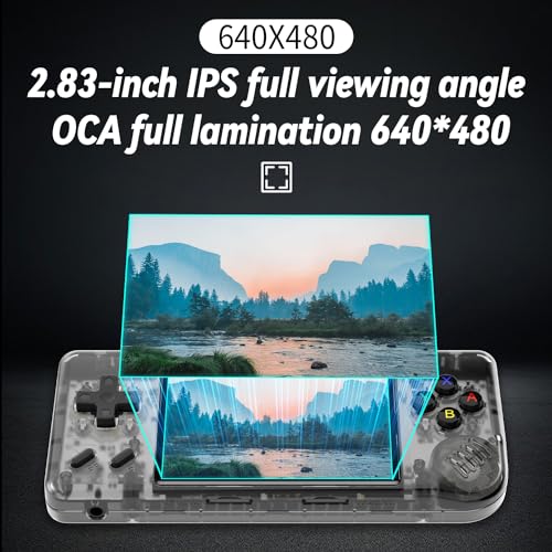 RG28XX Retro Handheld Game with Linux System  2 83 Inch IPS Screen Built in 64G TF Card 5516 Games Support Multimedia Application and TV Output Transparent Black
