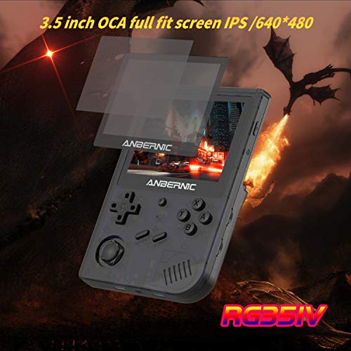 RG351V Handheld Game Console Plug & Play Video Games Supports Double TF Extend 256GB Portable Game Console 3 5 Inch IPS Screen 2521 Games  Transparent Black